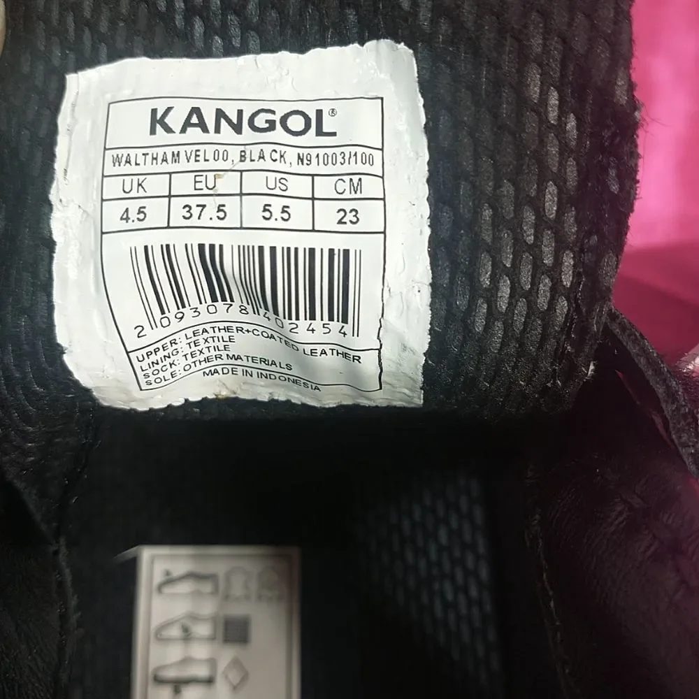 KANGOL Big Kid SZ 5.5 Slip On Hook And Loop Leather Casual Shoes Black NWT.